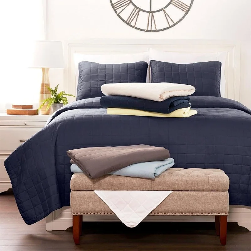 Recycled polyester blankets for an eco - conscious optionRecycled polyester blankets for an eco - conscious option3pc Full/Queen Luxury Square Quilted Coverlet Set Midnight Blue Recycled polyester blankets for an eco - conscious optionRecycled polyester blankets for an eco - conscious option3pc Full/Queen Luxury Square Quilted Coverlet Set Midnight Blue