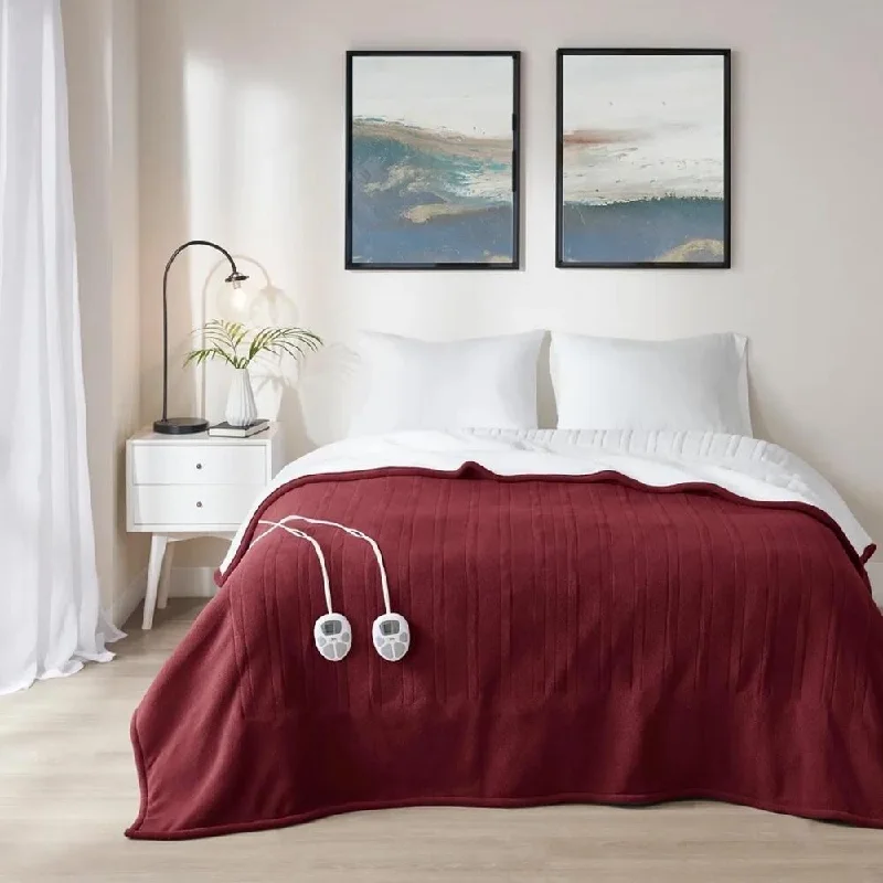 Recycled polyester blankets for an eco - conscious optionRecycled polyester blankets for an eco - conscious optionFull Solid Fleece to Sherpa Heated Blanket Burgundy Recycled polyester blankets for an eco - conscious optionRecycled polyester blankets for an eco - conscious optionFull Solid Fleece to Sherpa Heated Blanket Burgundy