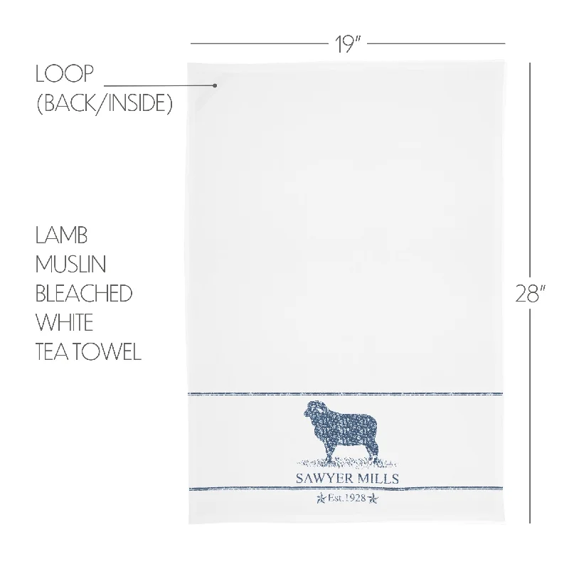 Bed skirts with a country - style patternSawyer Mill Blue Lamb Muslin Bleached White Tea Towel 19x28 Bed skirts with a country - style patternSawyer Mill Blue Lamb Muslin Bleached White Tea Towel 19x28