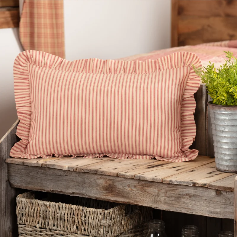 Round Pillows for Boho-Style InteriorsFarmstead Red and Tan Ticking Stripe Pillow