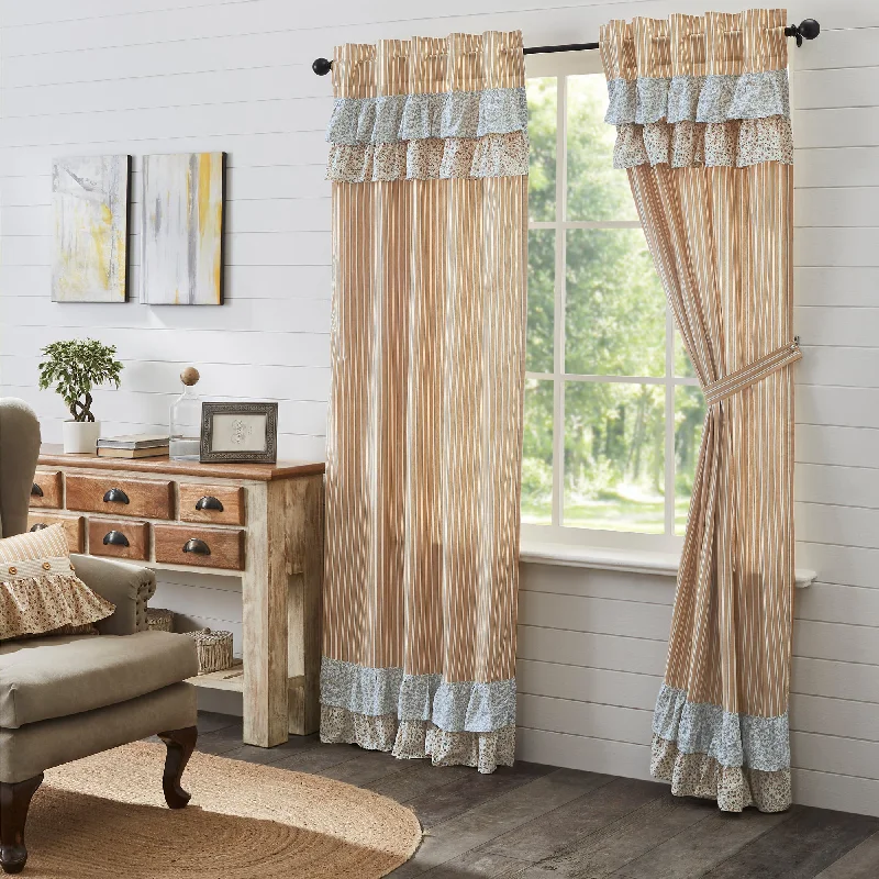 Bed skirts with a bohemian - inspired patternKaila Ticking Gold Ruffled Panel Set of 2 84x40 Bed skirts with a bohemian - inspired patternKaila Ticking Gold Ruffled Panel Set of 2 84x40