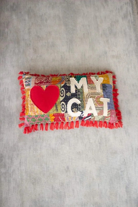 Soft and Fluffy Pillows for Bedroom ComfortKalalou NRV2143 Love My Cat Kantha Pillow Soft and Fluffy Pillows for Bedroom ComfortKalalou NRV2143 Love My Cat Kantha Pillow