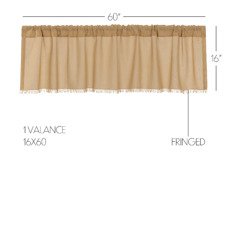 Bed skirts with a ruffled tiered designTobacco Cloth Khaki Valance Fringed 16x60