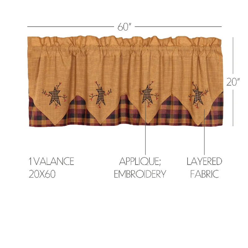 Velvet bed skirts for a luxurious and elegant appearanceHeritage Farms Primitive Star and Pip Valance Layered 20x60 Velvet bed skirts for a luxurious and elegant appearanceHeritage Farms Primitive Star and Pip Valance Layered 20x60