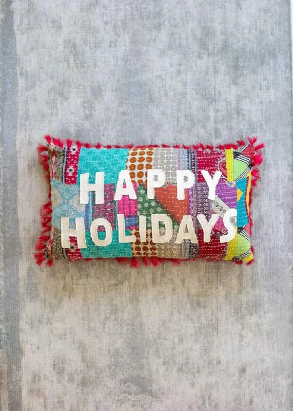 Cotton Pillows for Natural ComfortKalalou NRV2254 Happy Holiday Kantha Pillow