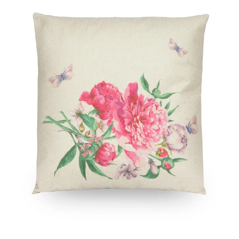 Plush Pillows for a Cozy BedPink Floral 18" Faux Linen Throw Pillow Cover, Decorative Pillowcase