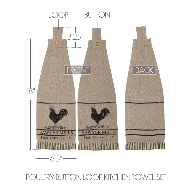 Bed skirts with a contemporary styleSawyer Mill Charcoal Poultry Button Loop Kitchen Towel Set of 2