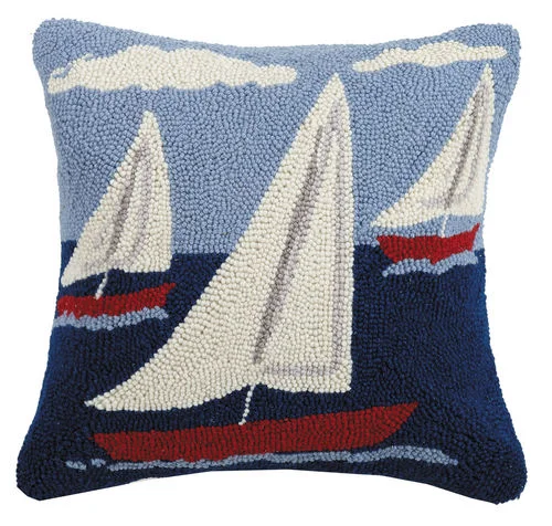Cooling Pillows for Hot SleepersSail Boat Trio Hooked Pillow 16 in.