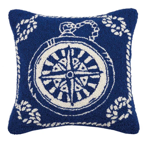 Cotton Pillows for Natural ComfortCompass Nautical Hooked Pillow 18 in.