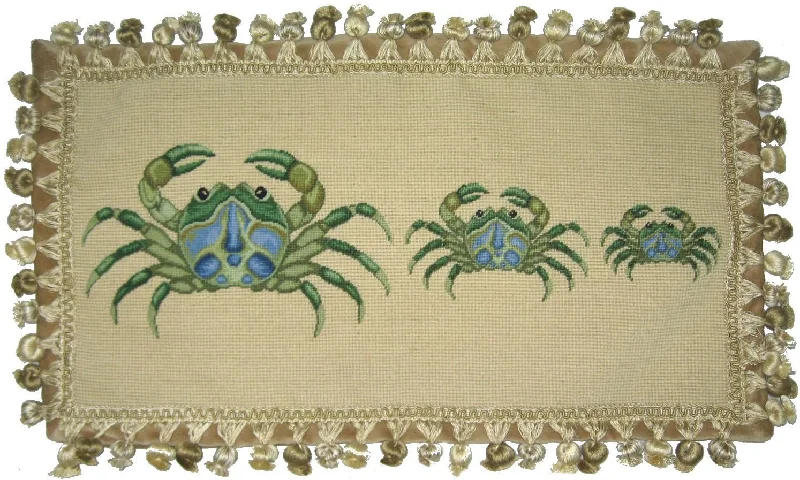 Square Pillows for Modern Home DecorThree Green Crabs Pettipoint Pillow 12 in. x 22 in. Square Pillows for Modern Home DecorThree Green Crabs Pettipoint Pillow 12 in. x 22 in.