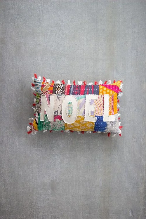 Silk Pillows for Smooth Skin and HairKalalou NRV2200 Kantha Noel Pillow Set of 2