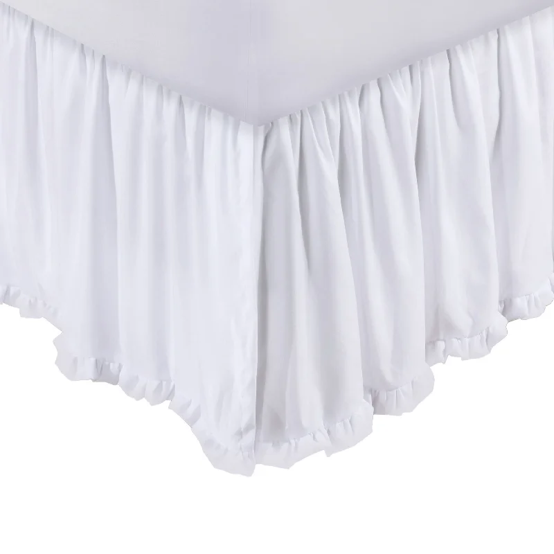 Bed skirts with a plaid pattern for a traditional styleMora Queen Bed Skirt, Polyester Platform, Ruffle Edge Split Corners, White Bed skirts with a plaid pattern for a traditional styleMora Queen Bed Skirt, Polyester Platform, Ruffle Edge Split Corners, White