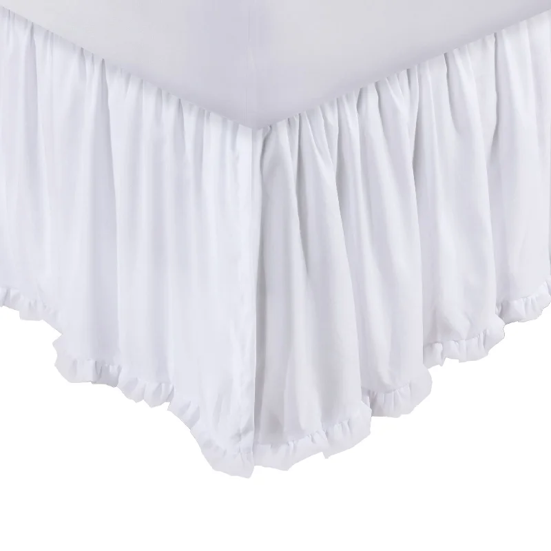 Full - size bed skirts with a gathered fabricMora Full Bed Skirt, Polyester Platform, Split Corners, Ruffle Edge, White Full - size bed skirts with a gathered fabricMora Full Bed Skirt, Polyester Platform, Split Corners, Ruffle Edge, White