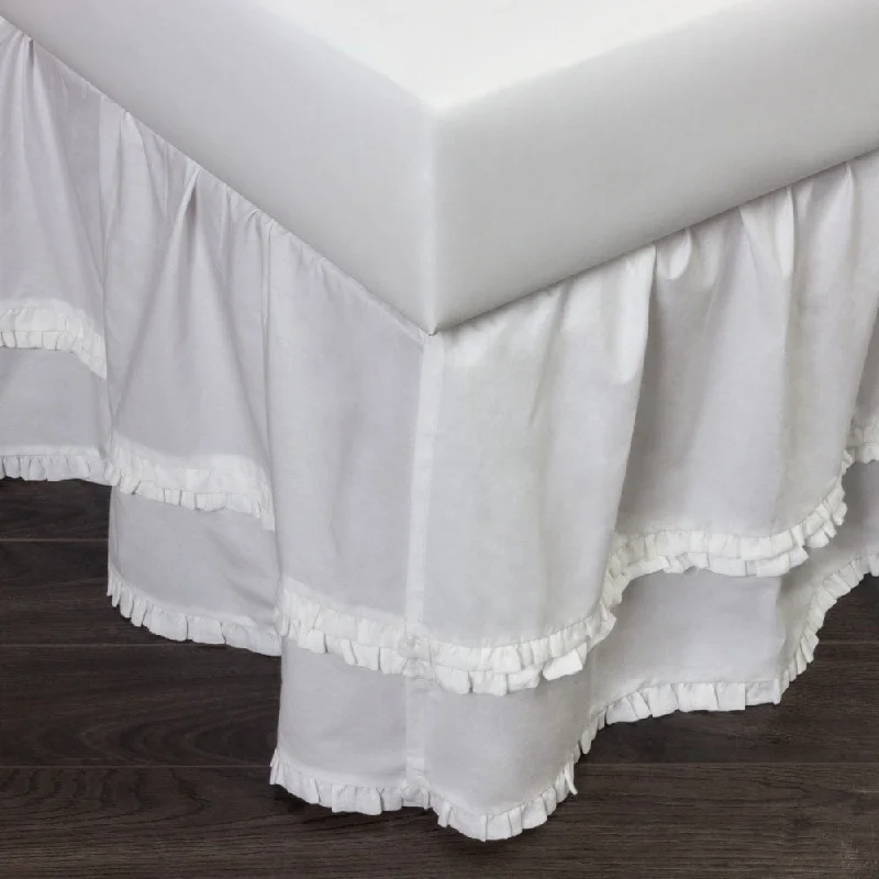 Bed skirts with a retro - style patternCottage Home Petra Ruffle White Cotton 3 Piece Tuck in Bed Skirt Bed skirts with a retro - style patternCottage Home Petra Ruffle White Cotton 3 Piece Tuck in Bed Skirt