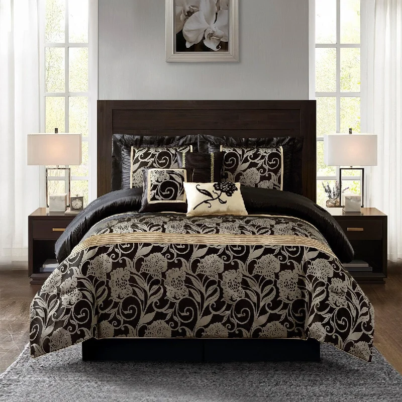 King - size comforters to fit large king - sized beds perfectlyNanshing Brie Silver and Black 7-Piece Comforter Set King - size comforters to fit large king - sized beds perfectlyNanshing Brie Silver and Black 7-Piece Comforter Set