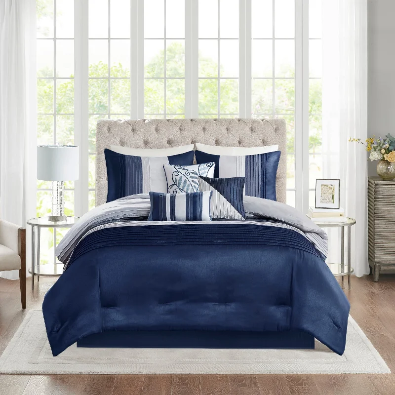 Synthetic - filled comforters like polyester for affordability and hypoallergenic propertiesMadison Park Amador Navy Comforter Set Synthetic - filled comforters like polyester for affordability and hypoallergenic propertiesMadison Park Amador Navy Comforter Set