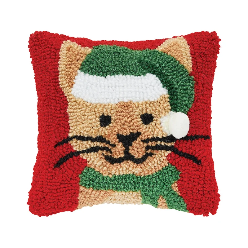 Round Pillows for Boho-Style InteriorsChristmas Kitty Hooked Mini Pillow