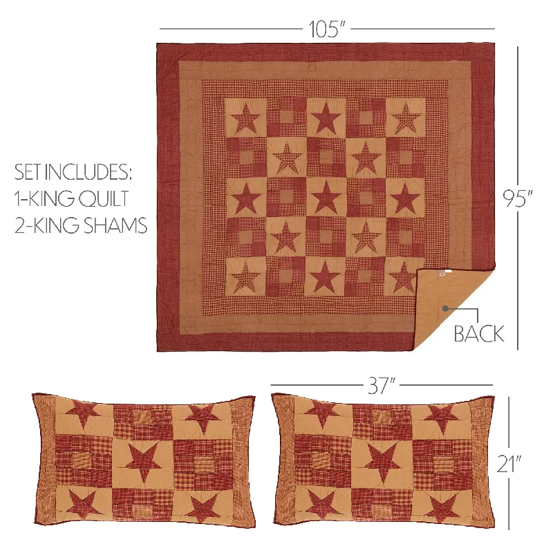 Bed skirts with a ruffled tiered designNinepatch Star King Quilt Set; 1-Quilt 105Wx95L w/2 Shams 21x37 Bed skirts with a ruffled tiered designNinepatch Star King Quilt Set; 1-Quilt 105Wx95L w/2 Shams 21x37
