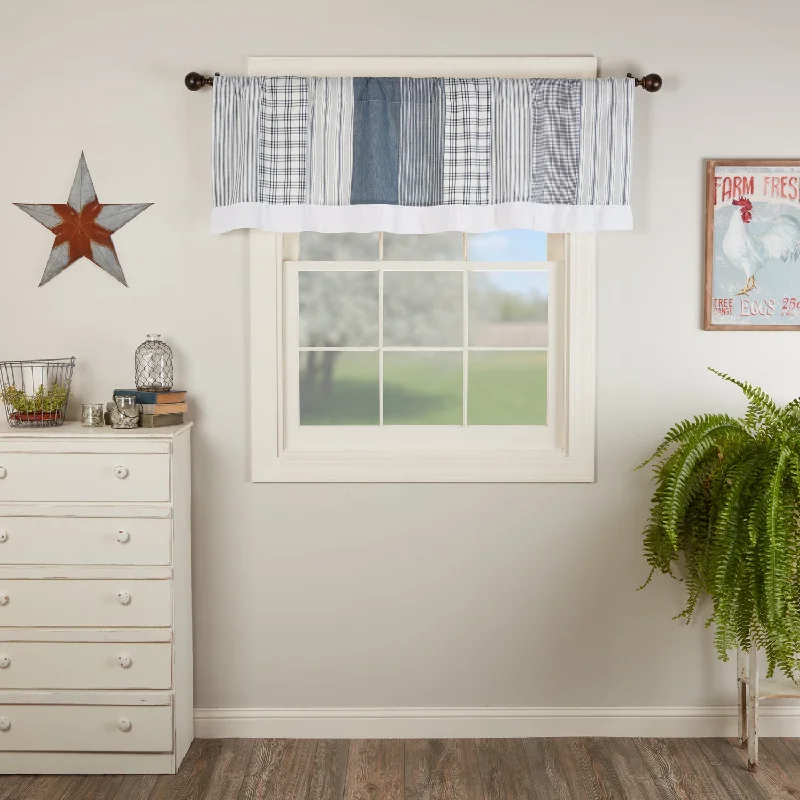 Bed skirts with a modern art - inspired printSawyer Mill Blue Patchwork Valance 19x60 Bed skirts with a modern art - inspired printSawyer Mill Blue Patchwork Valance 19x60