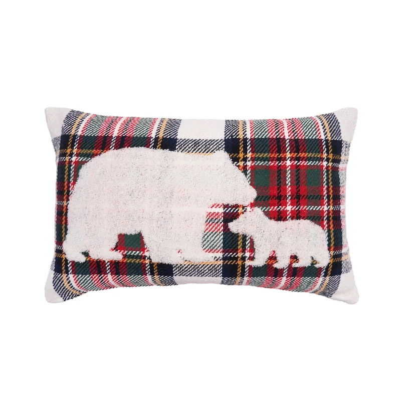 Bolster Pillows for Sofa DecorationWhite Tartan Bears Pillow