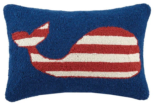 Round Pillows for Boho-Style InteriorsStriped Whale Hooked Pillow 12 in. x 18 in.