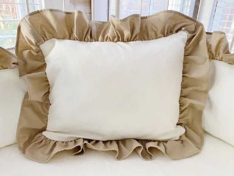 Bolster Pillows for Sofa DecorationPorcelain and Oatmeal Ruffle Crib Pillow
