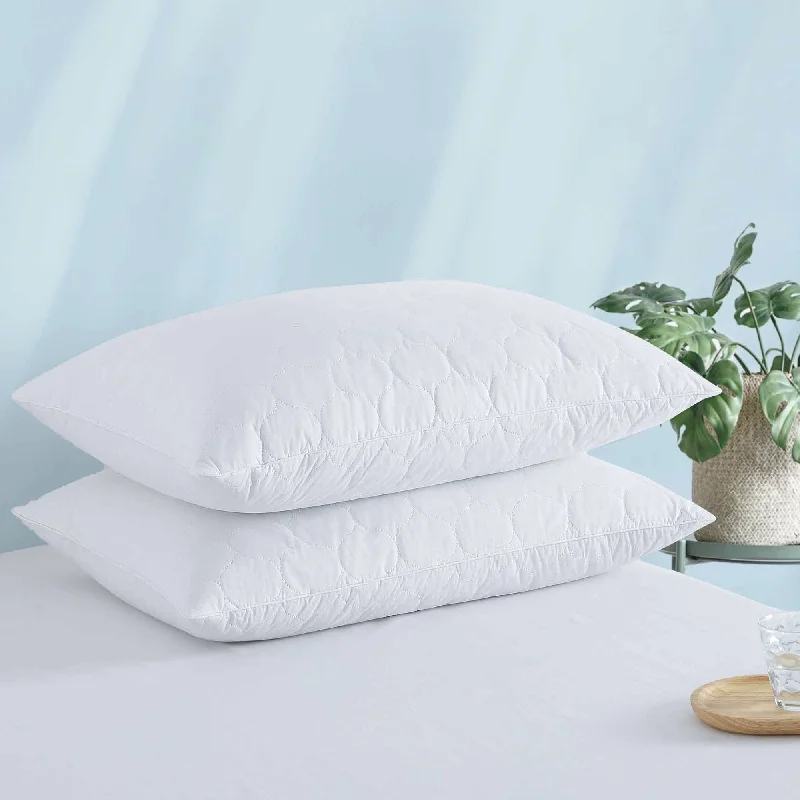 Travel Pillows for Long JourneysGoose Feather Down Medium Pillow White Quilted Cotton Cover Set of 2