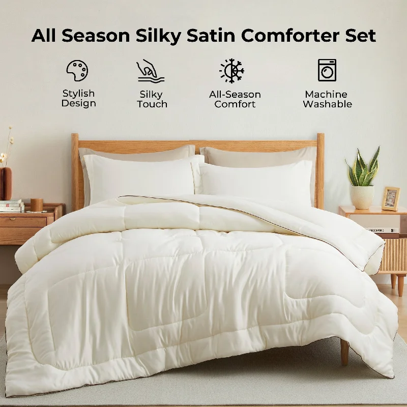 Silk - filled comforters for a luxurious and smooth touch3 Piece All Season Silky Soft Satin Reversible Comforter Set Silk - filled comforters for a luxurious and smooth touch3 Piece All Season Silky Soft Satin Reversible Comforter Set