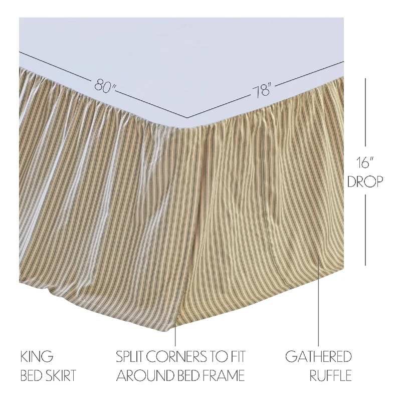 Bed skirts with a ruffled tiered designPrairie Winds Green Ticking Stripe King Bed Skirt 78x80x16 Bed skirts with a ruffled tiered designPrairie Winds Green Ticking Stripe King Bed Skirt 78x80x16