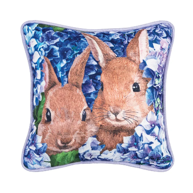 Cotton Pillows for Natural ComfortBunnies In Hydrangeas Mini Pillow