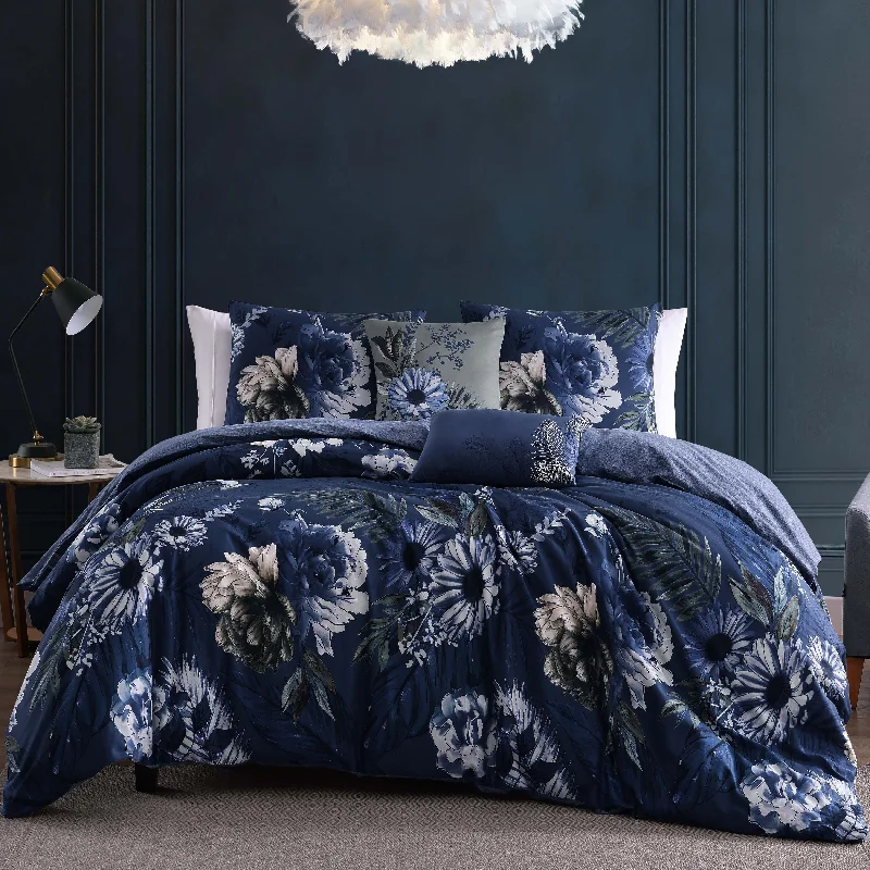 Queen - size comforters for standard queen - sized mattressesBebejan Daisy Blue 100% Cotton 5-Piece Reversible Comforter Set Queen - size comforters for standard queen - sized mattressesBebejan Daisy Blue 100% Cotton 5-Piece Reversible Comforter Set