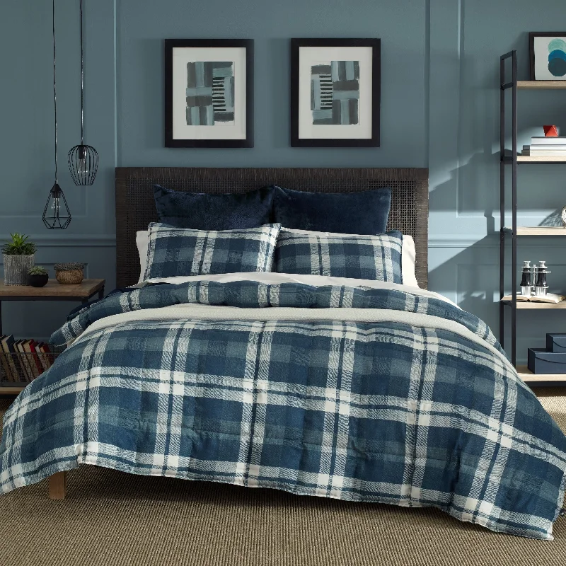 Wool - filled comforters with natural moisture - wicking and temperature - regulating featuresNautica Crossview Plaid Microsuede Blue Comforter Set Wool - filled comforters with natural moisture - wicking and temperature - regulating featuresNautica Crossview Plaid Microsuede Blue Comforter Set