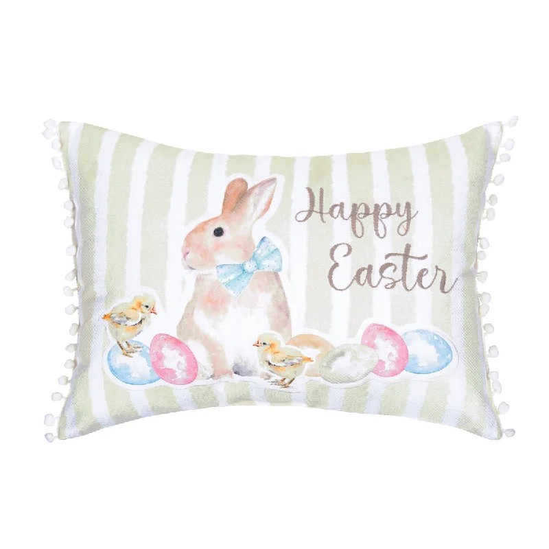 Square Pillows for Modern Home DecorHappy Easter Yellow Stripe Pillow