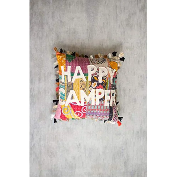 Down Alternative Pillows for Ethical ChoicesKalalou NRV2136 Happy Camper Kantha Pillow Down Alternative Pillows for Ethical ChoicesKalalou NRV2136 Happy Camper Kantha Pillow