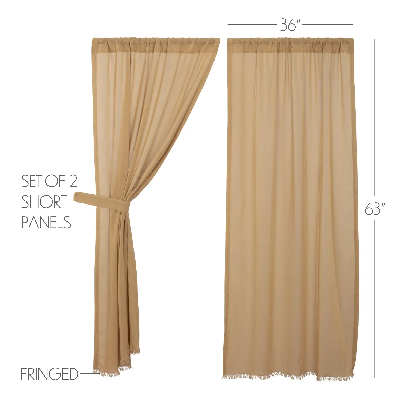 Bed skirts with a plaid pattern for a traditional styleTobacco Cloth Khaki Short Panel Fringed Set of 2 63x36