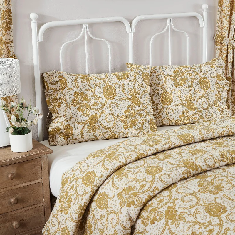 Decorative Pillows for Living Room MakeoverDorset Gold Floral Ruffled Standard Pillow Case Set of 2 21x26+4 VHC Brands