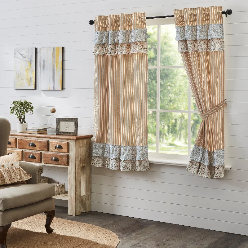 Bed skirts with a Christmas - themed patternKaila Ticking Gold Ruffled Short Panel Set of 2 63x36 Bed skirts with a Christmas - themed patternKaila Ticking Gold Ruffled Short Panel Set of 2 63x36