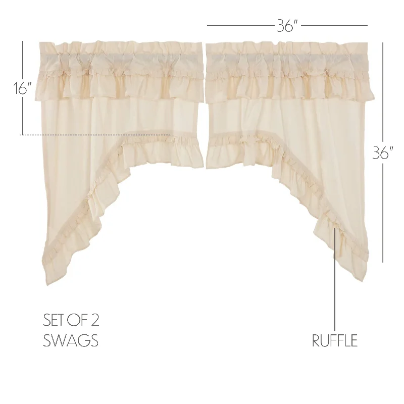 Bed skirts in neutral colors for easy pairingMuslin Ruffled Unbleached Natural Swag Set of 2 36x36x16 Bed skirts in neutral colors for easy pairingMuslin Ruffled Unbleached Natural Swag Set of 2 36x36x16