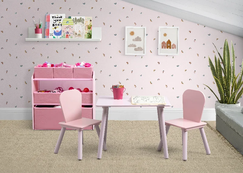 Natural latex and organic cotton blend mattresses4-Piece Toddler Playroom Set – Includes Play Table with Dry Erase Tabletop and 6 Bin Toy Organizer with Reusable Vinyl Cling Stickers