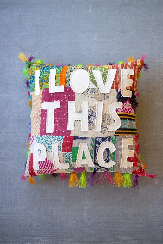 Pregnancy Pillows for Expectant MothersKalalou NRV2255 I Love This Place Kantha Pillow Pregnancy Pillows for Expectant MothersKalalou NRV2255 I Love This Place Kantha Pillow