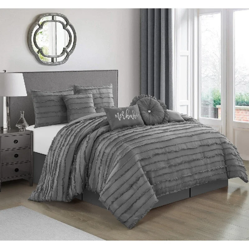 Synthetic - filled comforters like polyester for affordability and hypoallergenic propertiesPorch & Den Summerwood Solid Color Fringe Stripe 7-piece Comforter Set Synthetic - filled comforters like polyester for affordability and hypoallergenic propertiesPorch & Den Summerwood Solid Color Fringe Stripe 7-piece Comforter Set