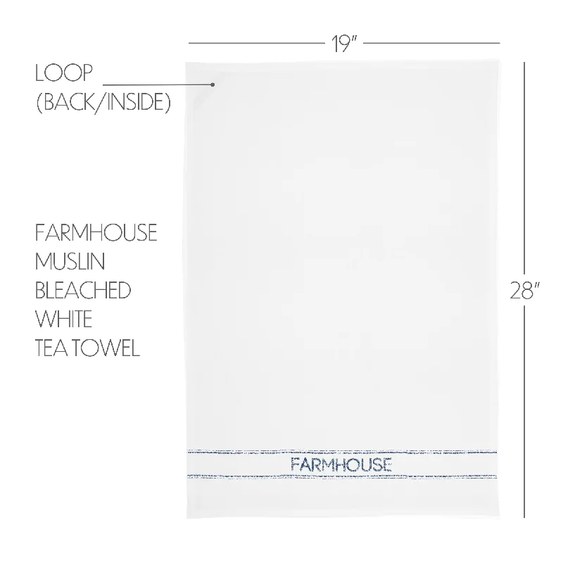 Bed skirts with a vintage - inspired patternSawyer Mill Blue Farmhouse Muslin Bleached White Tea Towel 19x28