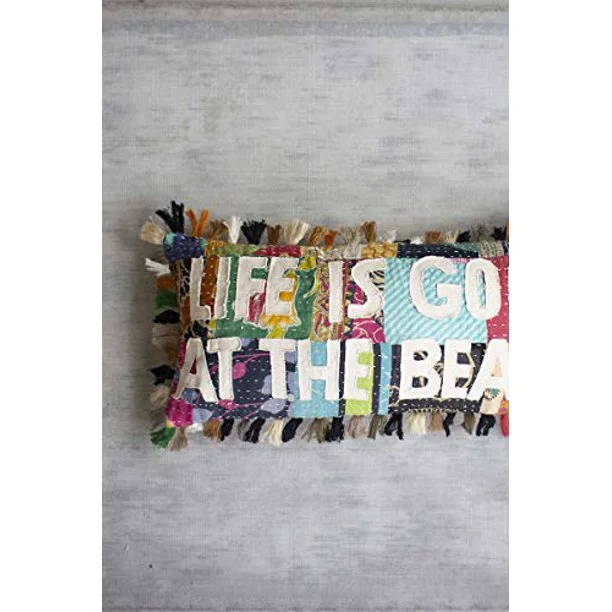 Kids Pillows with Fun DesignsKalalou NRV2137 Life is Good at The Beach Kantha Pillow Kids Pillows with Fun DesignsKalalou NRV2137 Life is Good at The Beach Kantha Pillow