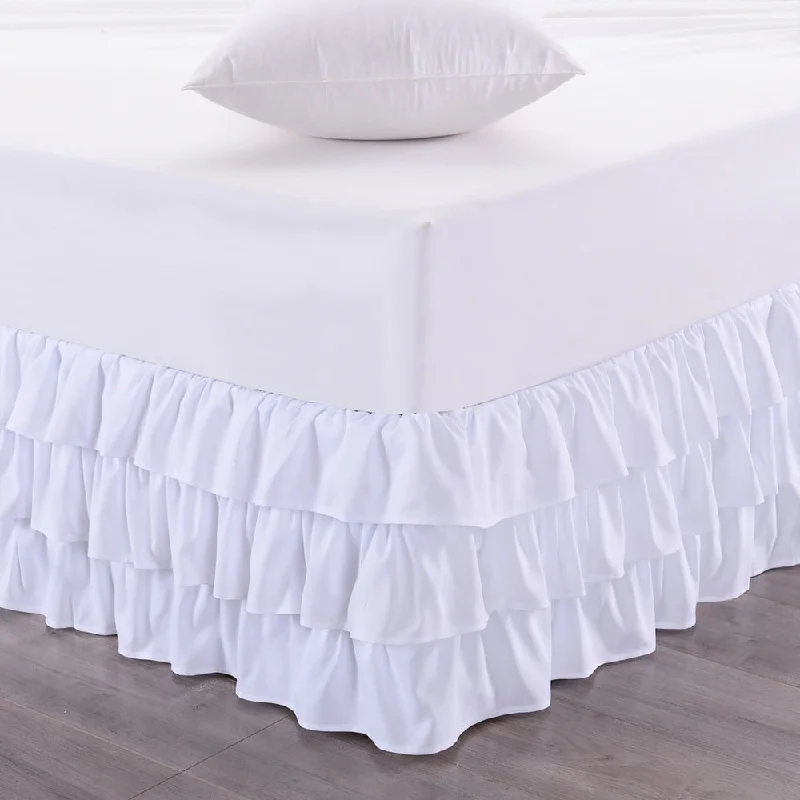 Bed skirts with a retro - style patternWaterfall 3-Layer Ruffled 14-Inch Drop Bedskirt (Queen, King) White Bed skirts with a retro - style patternWaterfall 3-Layer Ruffled 14-Inch Drop Bedskirt (Queen, King) White